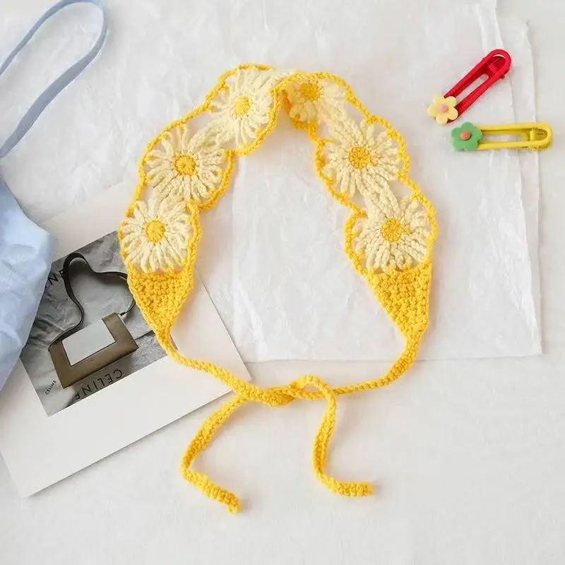 Women's Flower Knitted Hair Band Scarf Triangle Girly Style