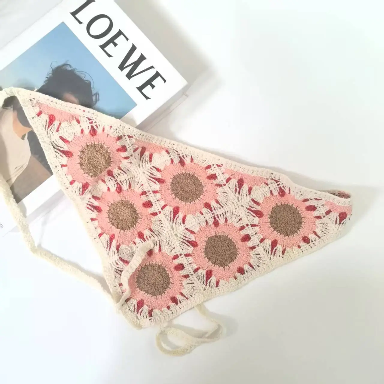 Women's Flower Knitted Hair Band Scarf Triangle Girly Style