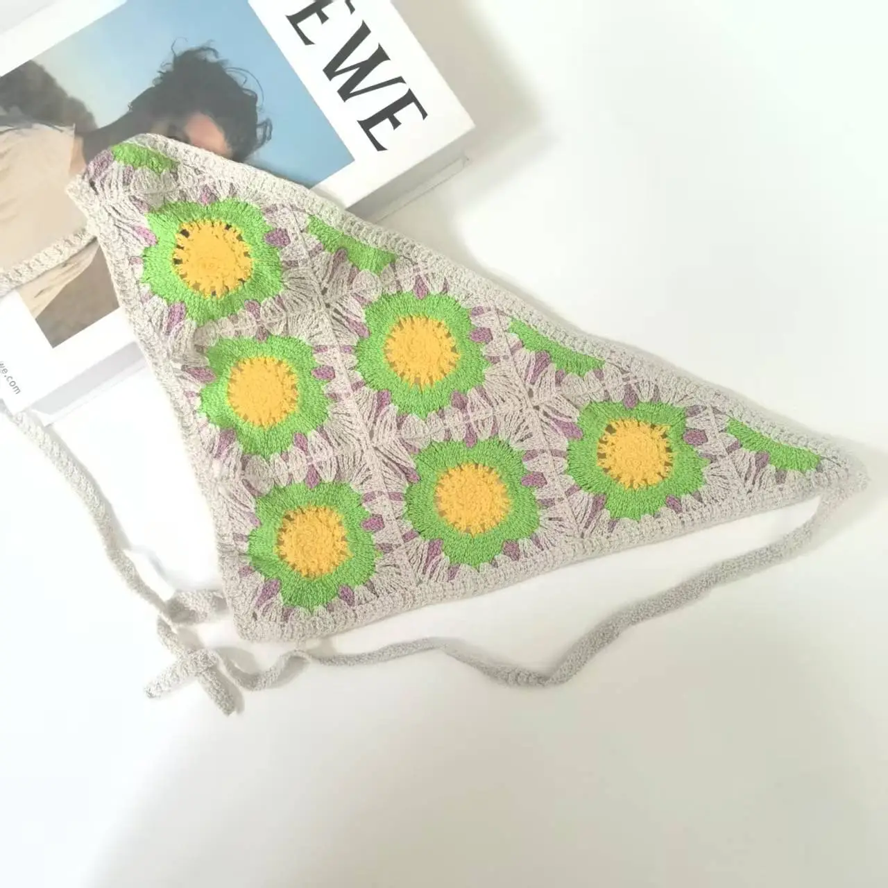 Women's Flower Knitted Hair Band Scarf Triangle Girly Style