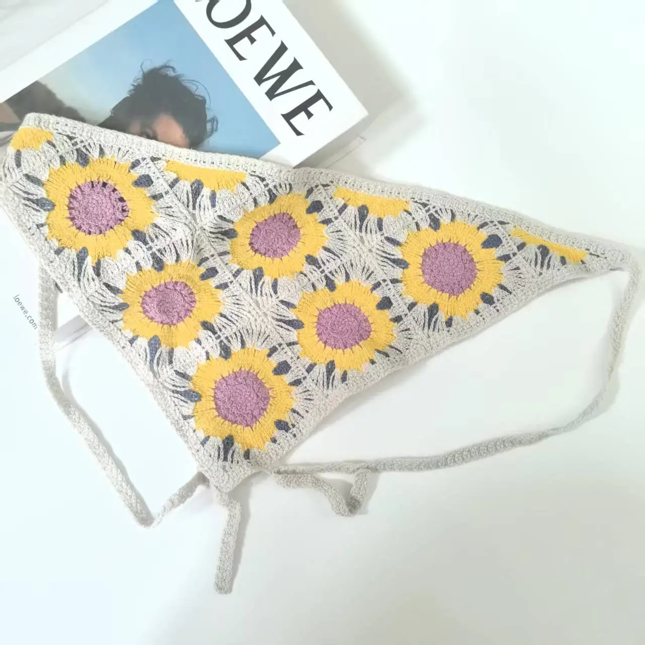 Women's Flower Knitted Hair Band Scarf Triangle Girly Style