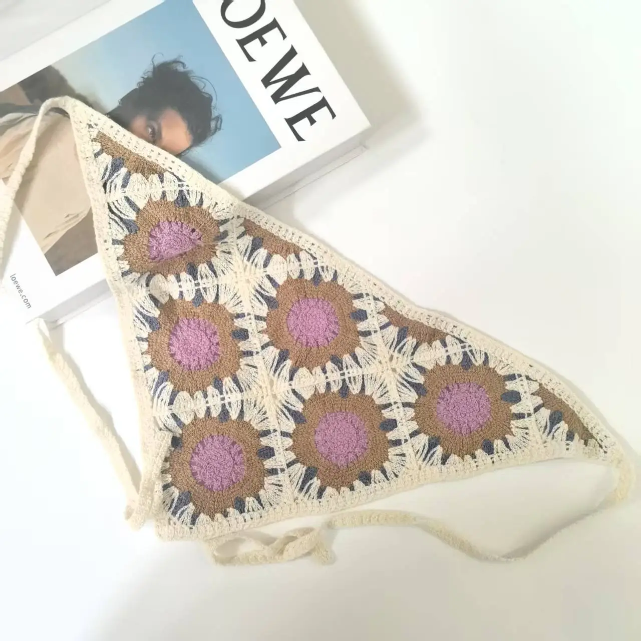 Women's Flower Knitted Hair Band Scarf Triangle Girly Style