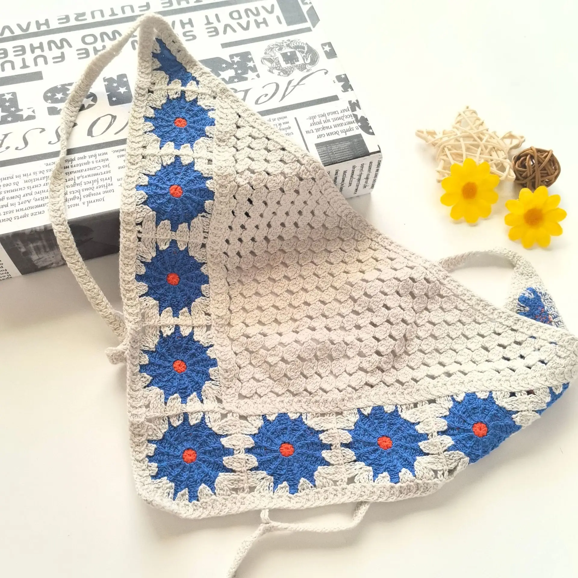 Women's Flower Knitted Hair Band Scarf Triangle Girly Style