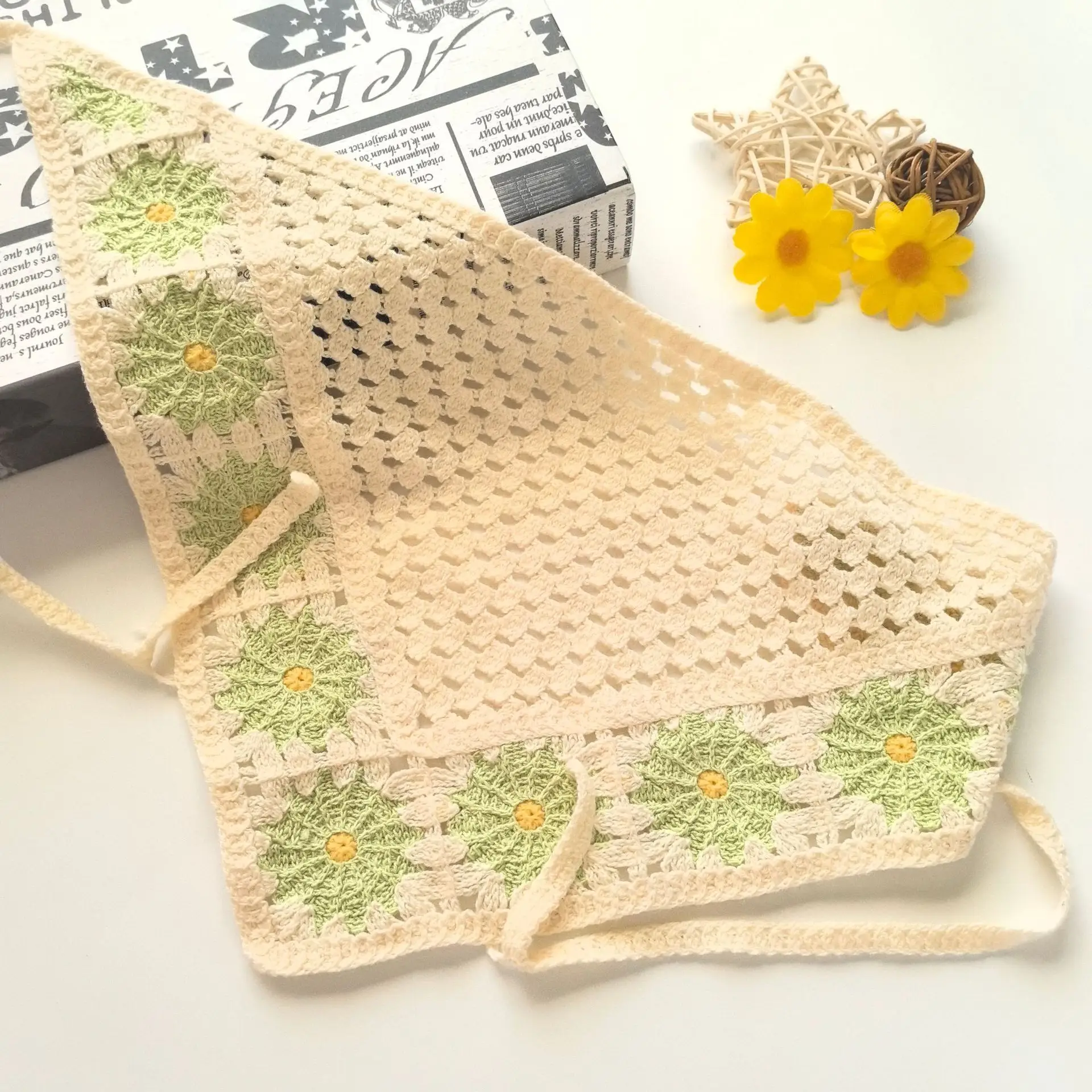 Women's Flower Knitted Hair Band Scarf Triangle Girly Style