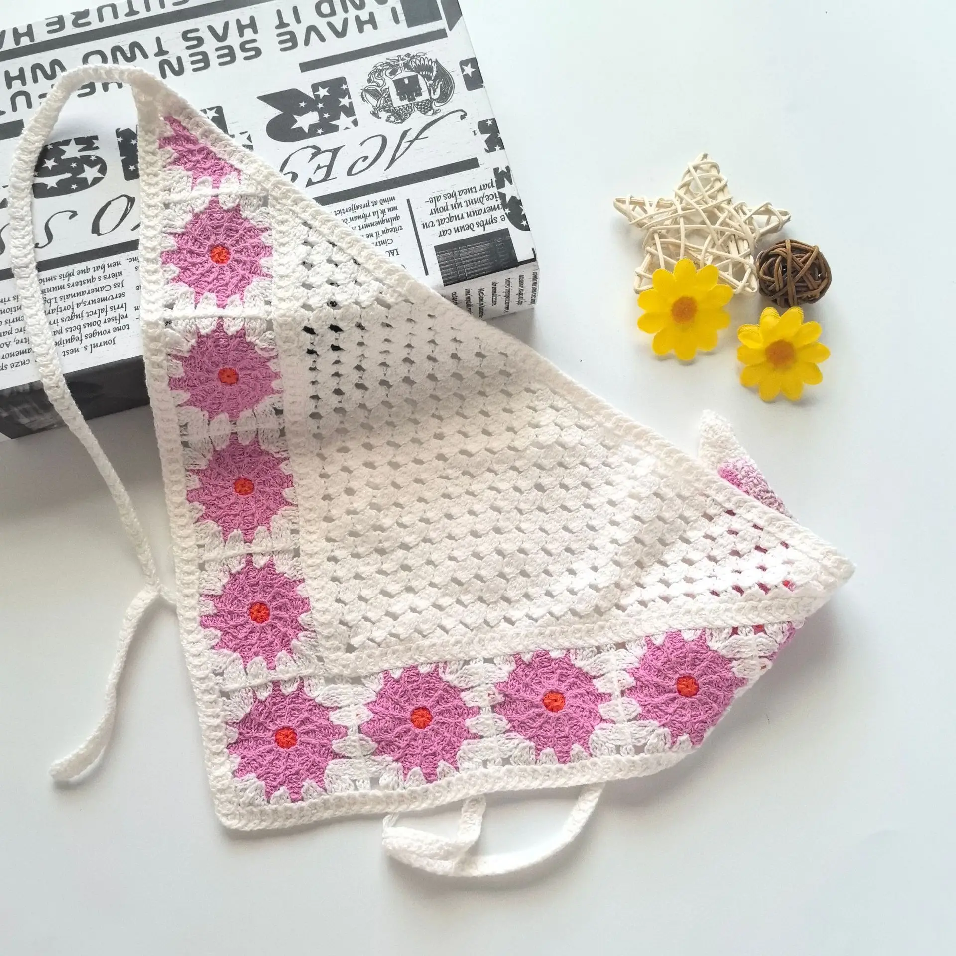 Women's Flower Knitted Hair Band Scarf Triangle Girly Style