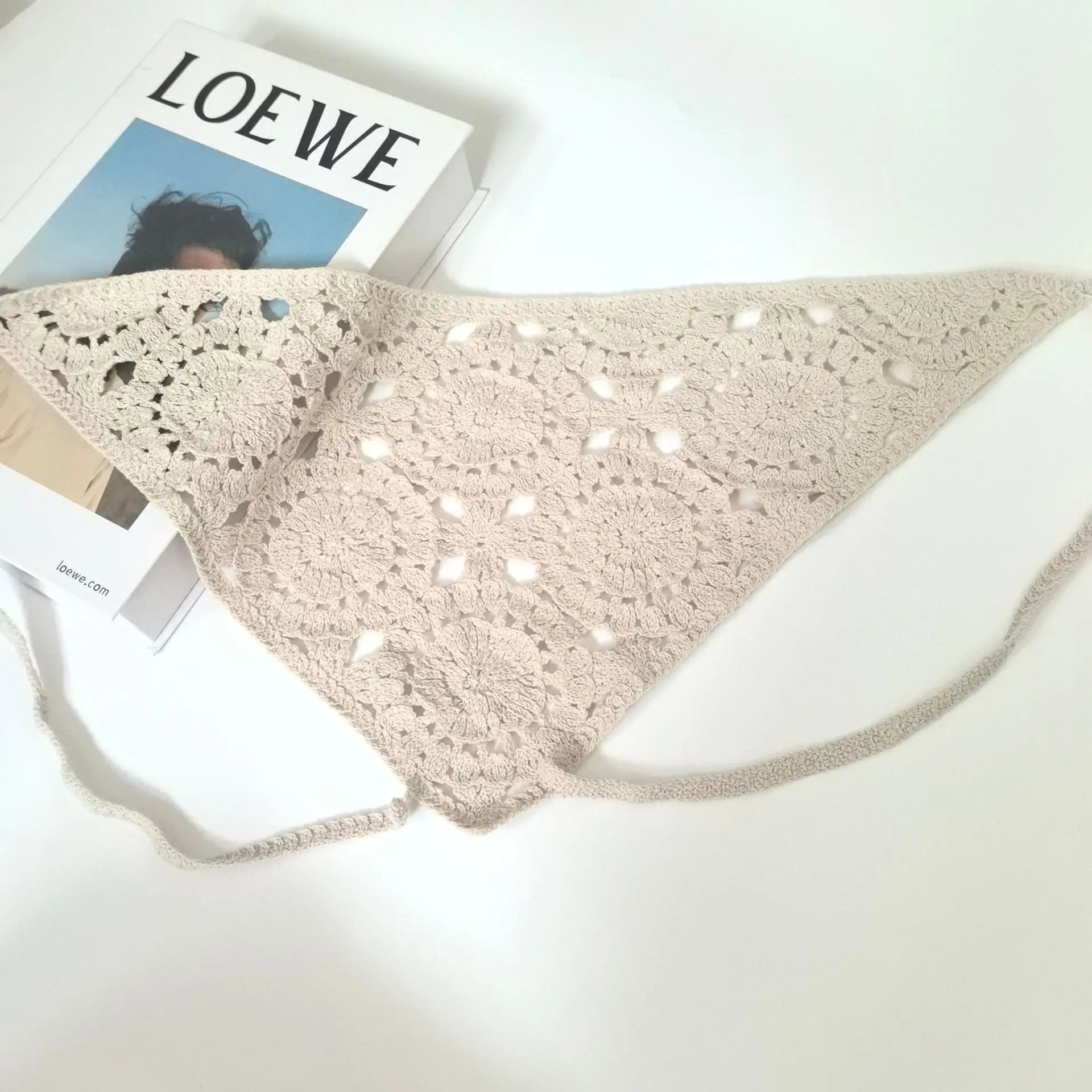 Women's Flower Knitted Hair Band Scarf Triangle Girly Style