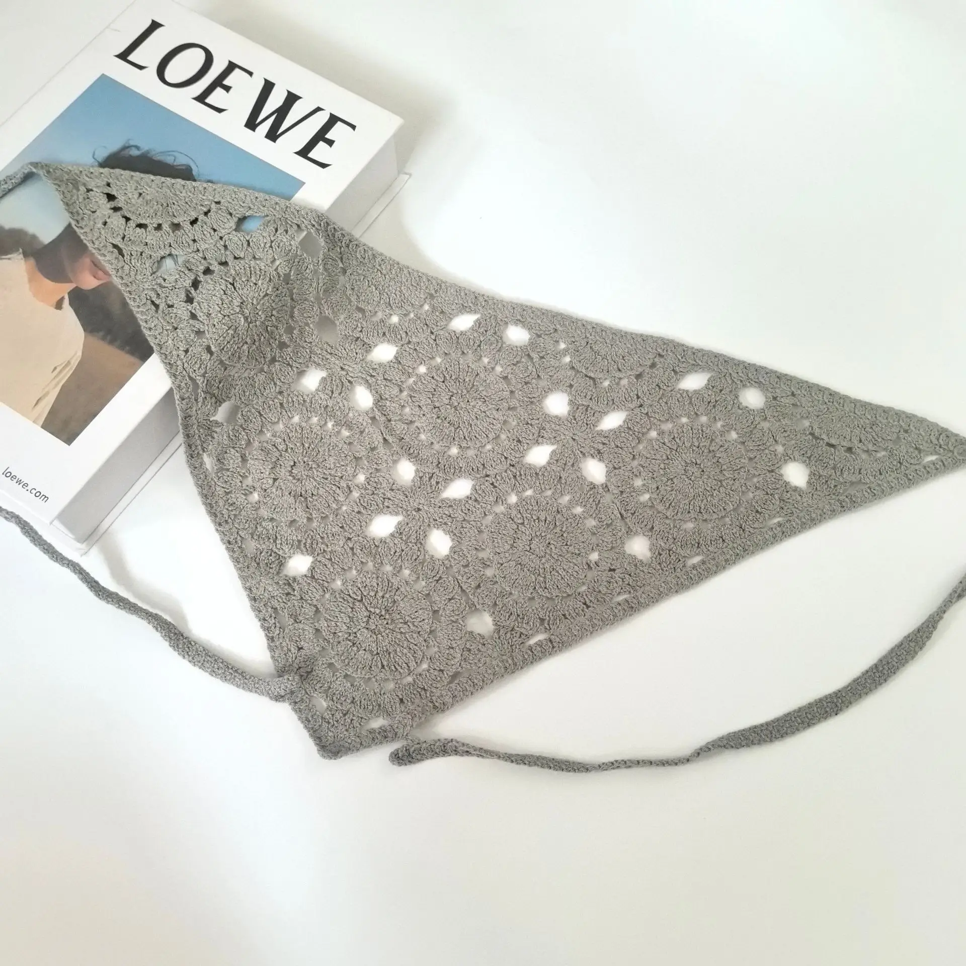 Women's Flower Knitted Hair Band Scarf Triangle Girly Style