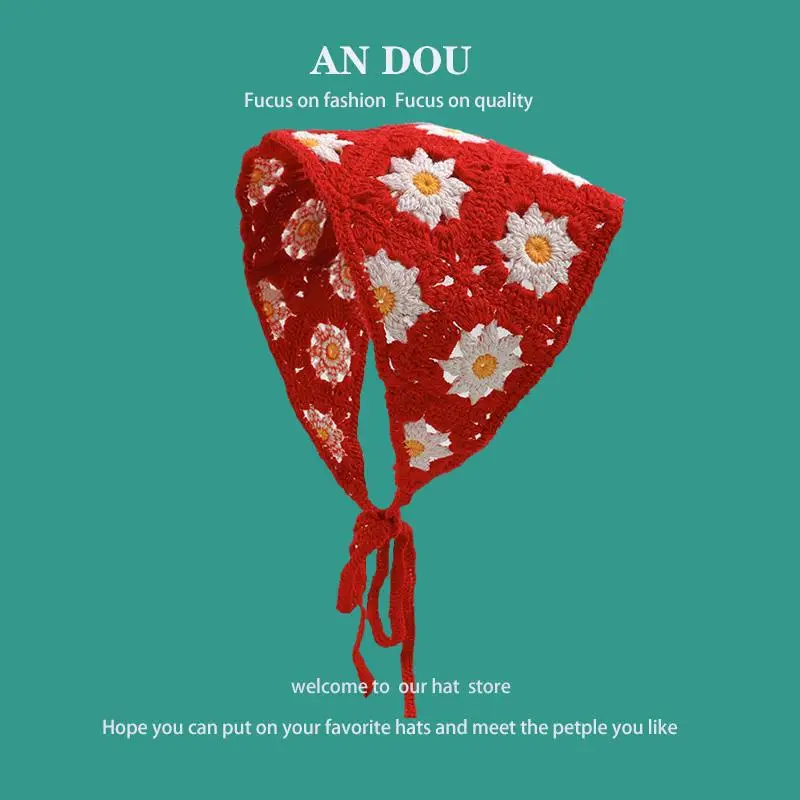 Women's Flower Knitted Hair Band Scarf Triangle Girly Style