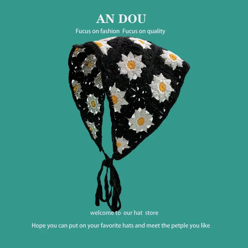Women's Flower Knitted Hair Band Scarf Triangle Girly Style