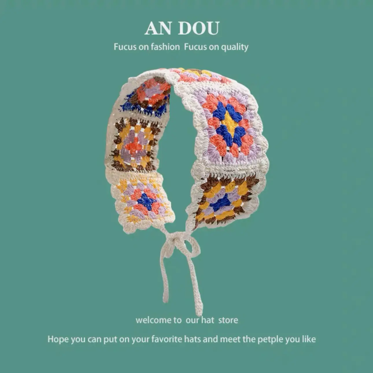 Women's Flower Knitted Hair Band Scarf Triangle Girly Style