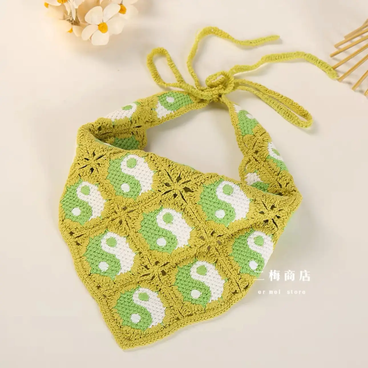Women's Flower Knitted Hair Band Scarf Triangle Girly Style