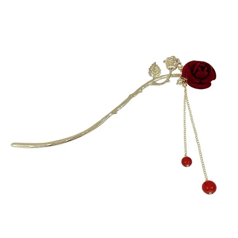 Antique Rose Flower Hairpin with Tassel for Women