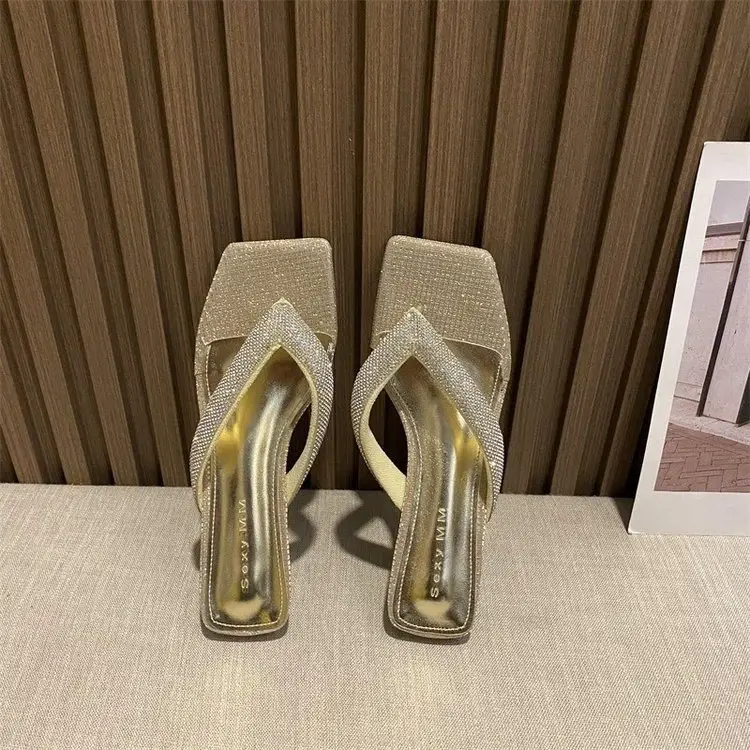 Women's Rhinestone Square Toe Slippers Black