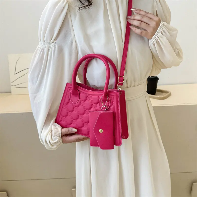Light Blue Quilted Shoulder Bag with Crossbody Set