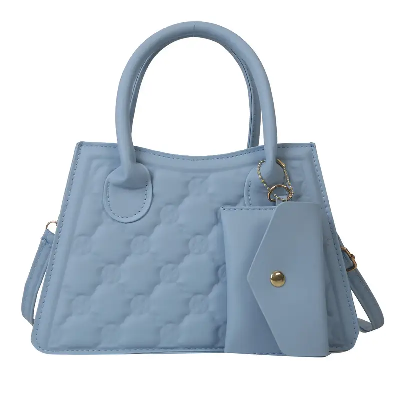 Light Blue Quilted Shoulder Bag with Crossbody Set