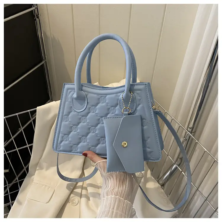 Light Blue Quilted Shoulder Bag with Crossbody Set — feature 23
