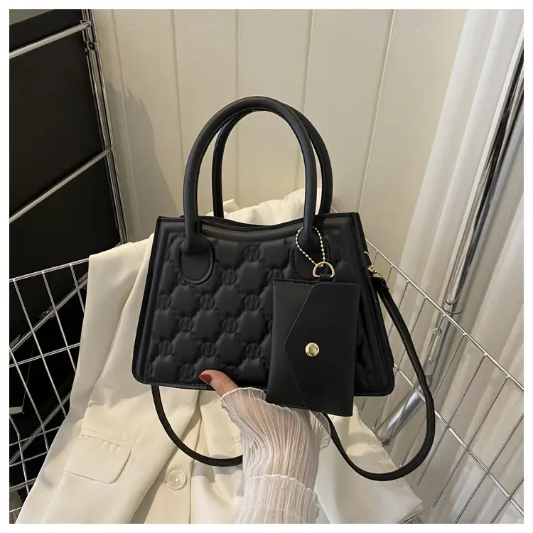 Light Blue Quilted Shoulder Bag with Crossbody Set