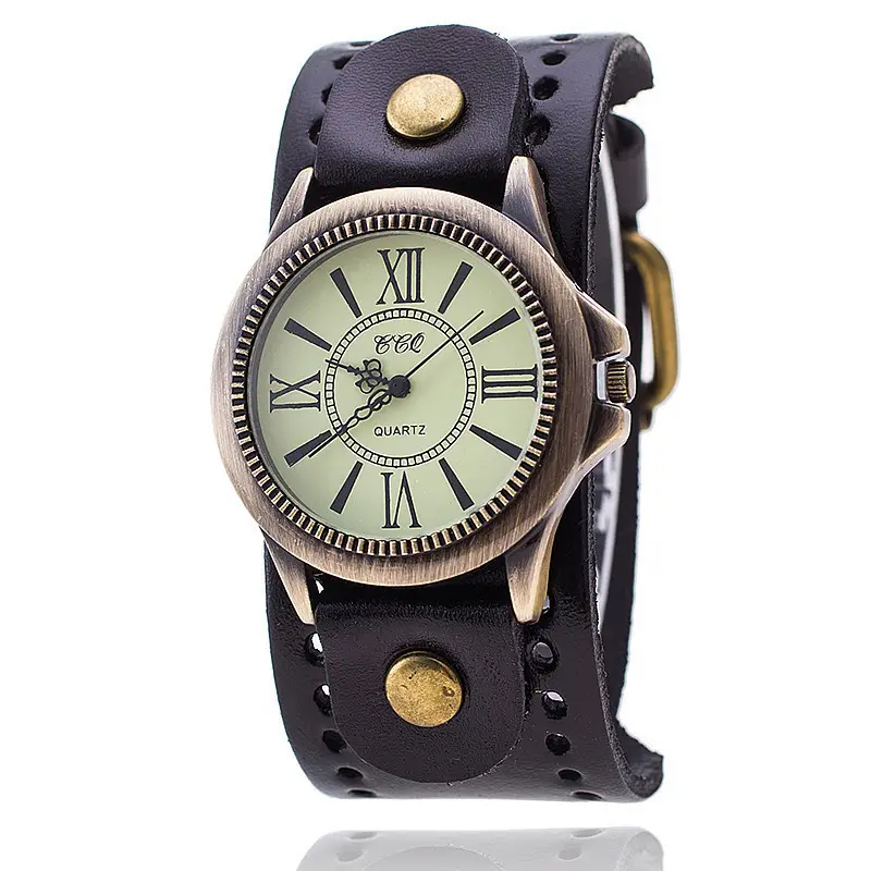 Retro Green Strap Quartz Watch with Bronze Roman Font - Image 2