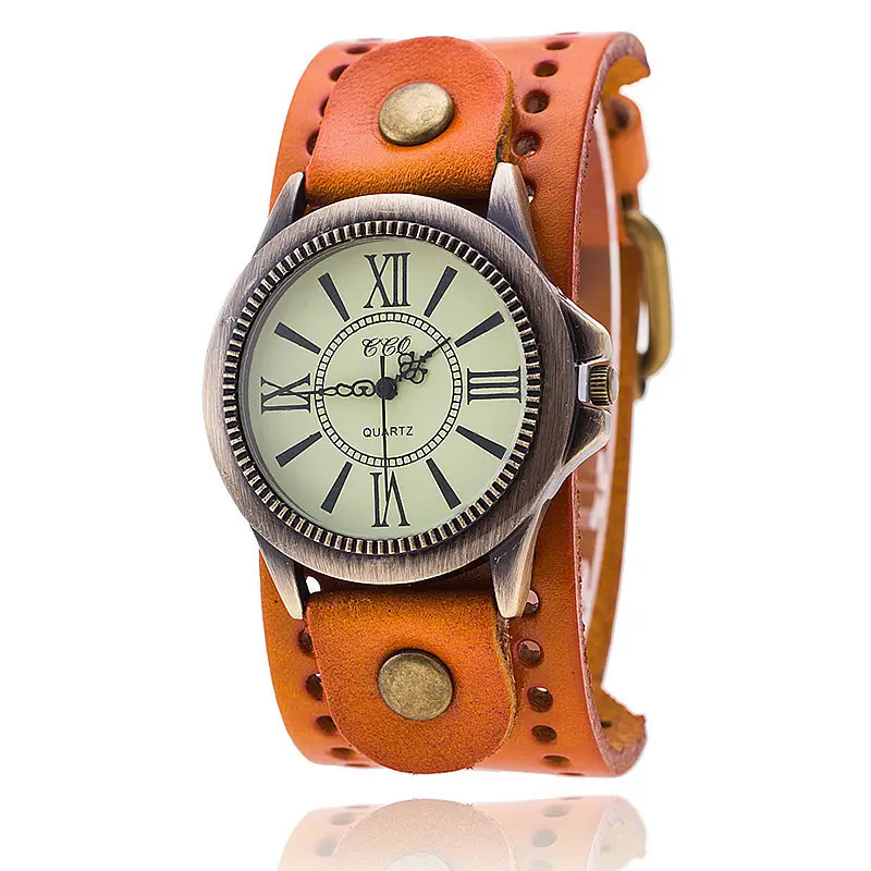 Retro Green Strap Quartz Watch with Bronze Roman Font - Image 3