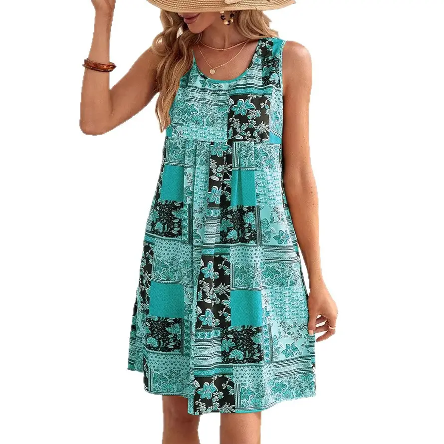 2023 Printed Tank Top Dress for Women in Turquoise Black - Image 9