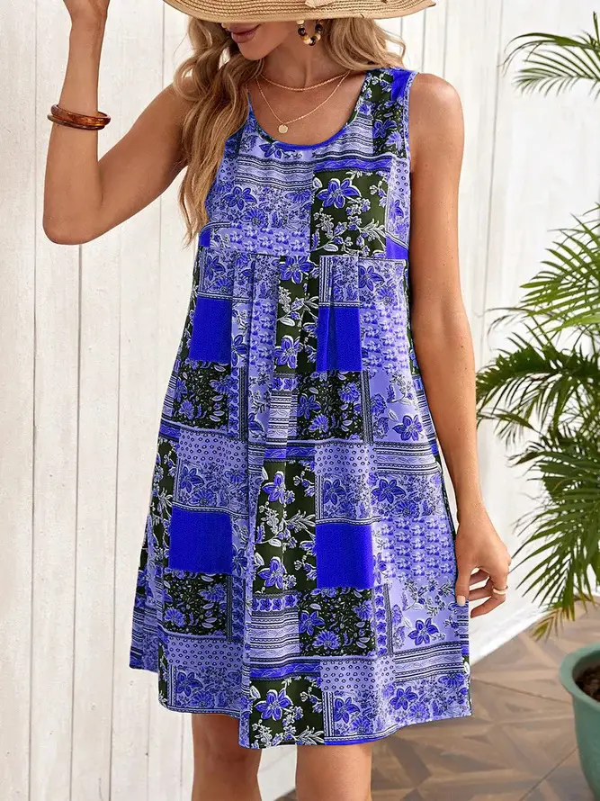 2023 Printed Tank Top Dress for Women in Turquoise Black - Image 3