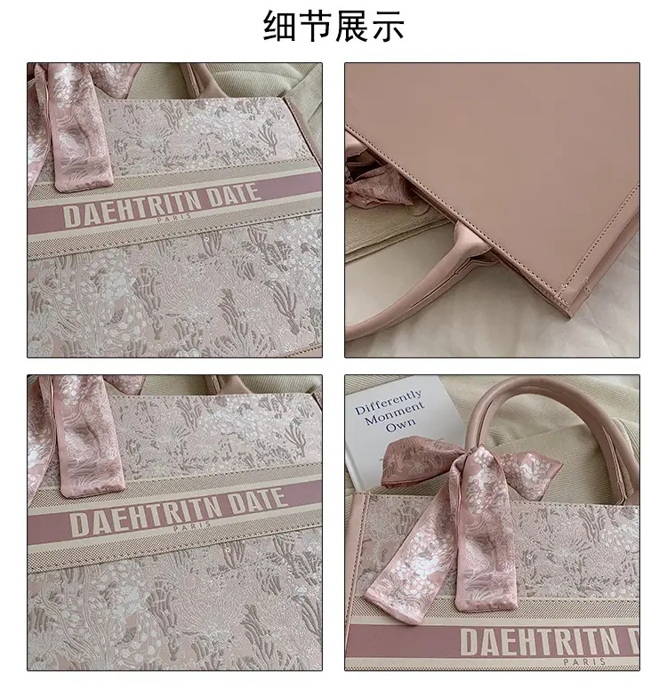 Pink Embroidered Women's Handbag with Bow — feature 7