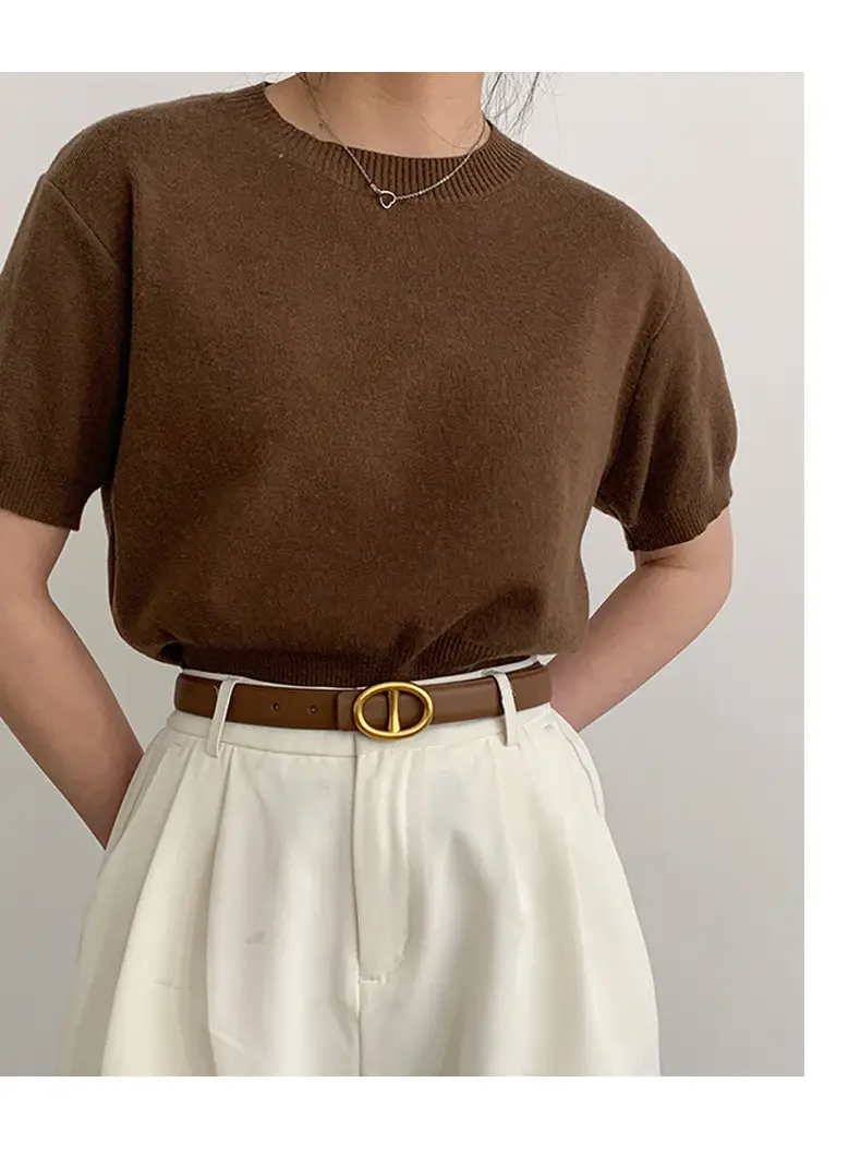 Pink Genuine Leather Belt Buckle Skirt for Women — feature 30