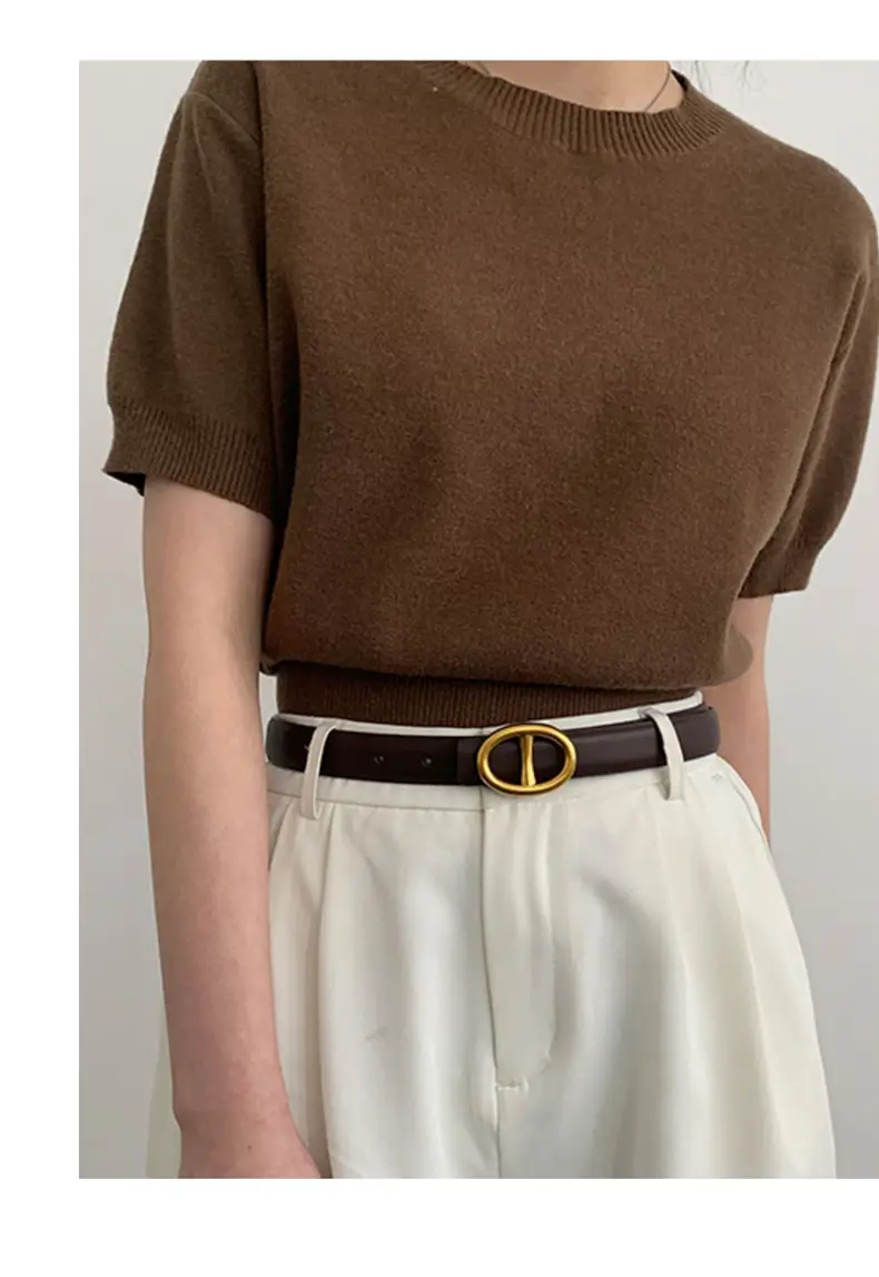 Pink Genuine Leather Belt Buckle Skirt for Women — feature 31