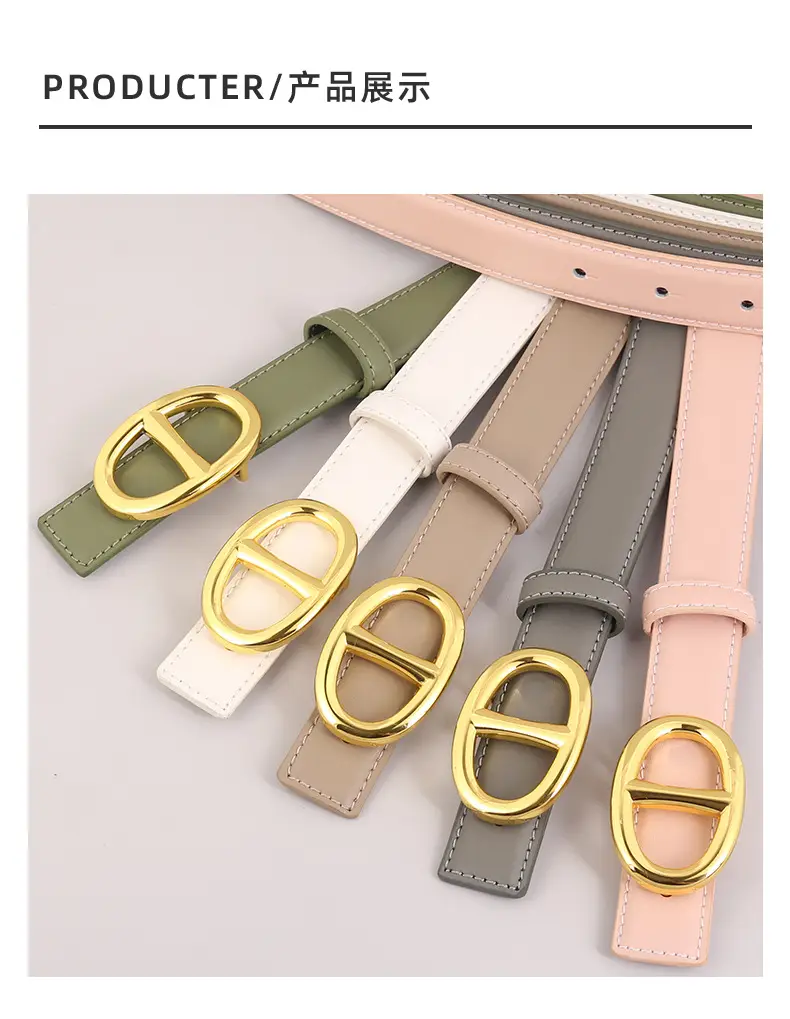 Pink Genuine Leather Belt Buckle Skirt for Women — feature 37