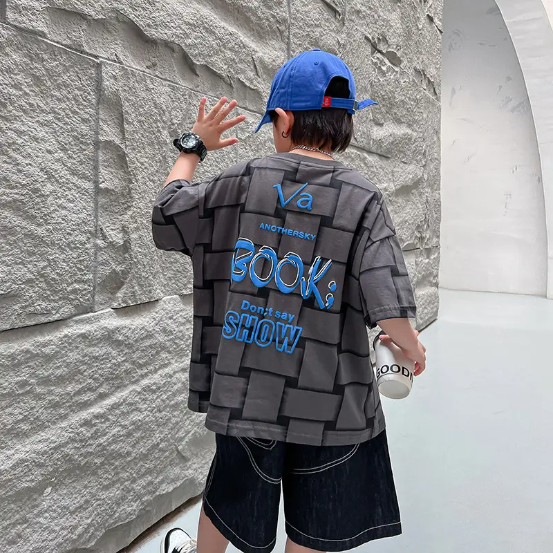 Hip Hop Plaid Short Sleeve T-Shirt for Boys Summer 2025 - Image 2