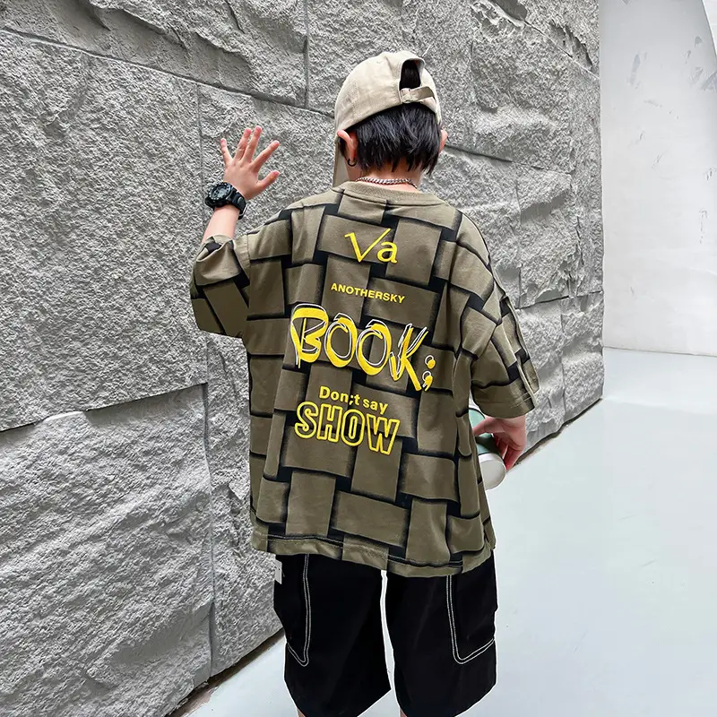 Hip Hop Plaid Short Sleeve T-Shirt for Boys Summer 2025 - Image 3
