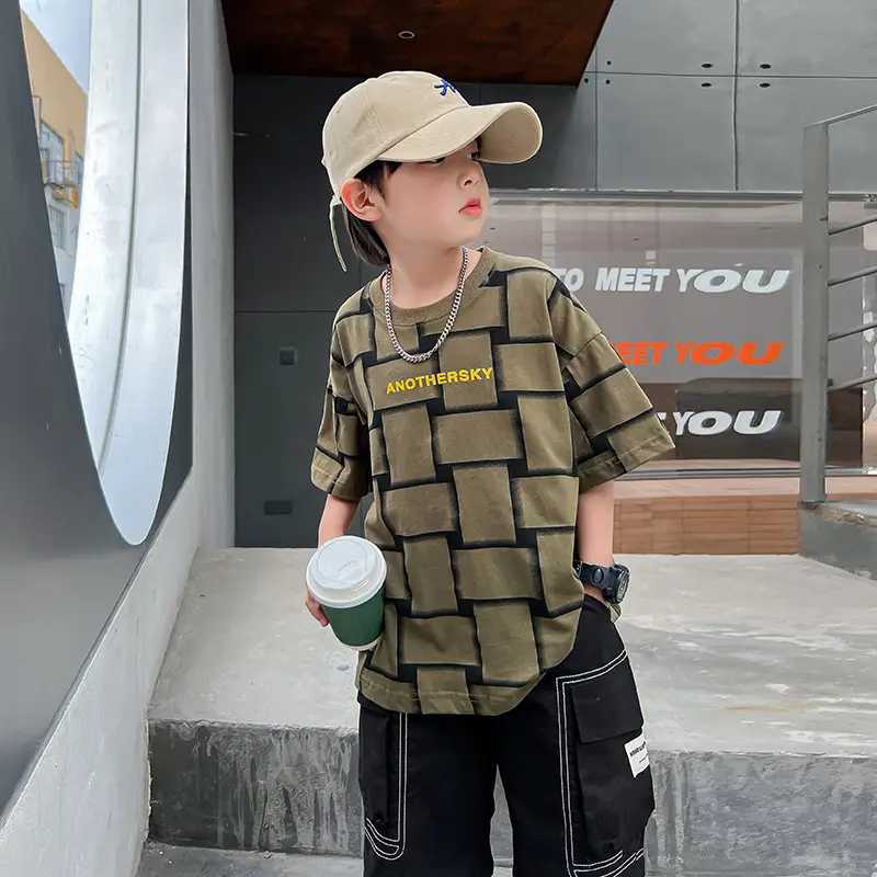 Hip Hop Plaid Short Sleeve T-Shirt for Boys Summer 2025 - Image 4