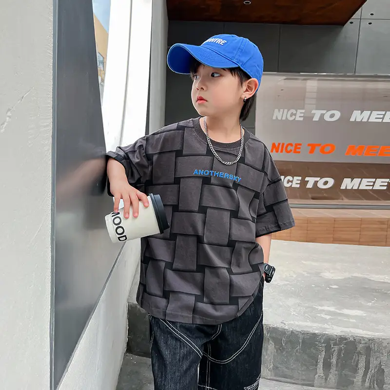 Hip Hop Plaid Short Sleeve T-Shirt for Boys Summer 2025 - Image 5
