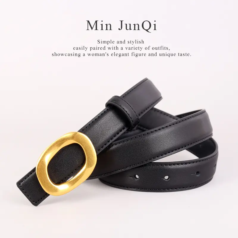 Grey Genuine Leather Women's Belt with Gold Buckle - Image 10