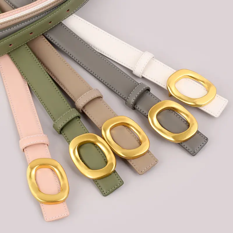 Grey Genuine Leather Women's Belt with Gold Buckle - Image 11