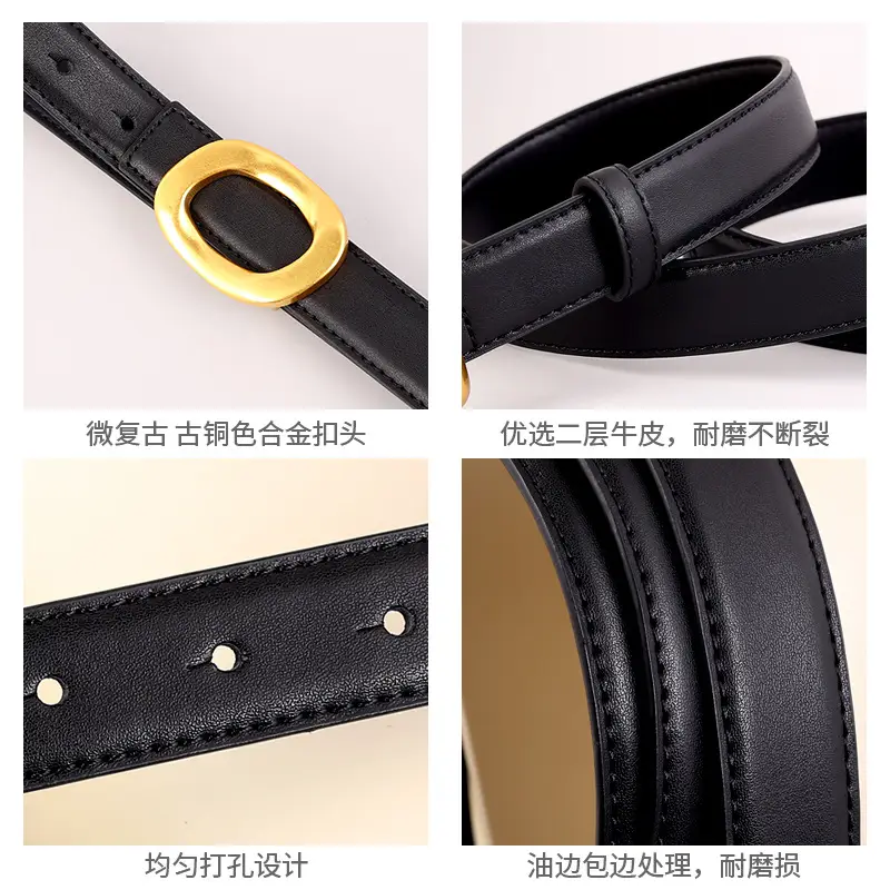 Grey Genuine Leather Women's Belt with Gold Buckle - Image 13