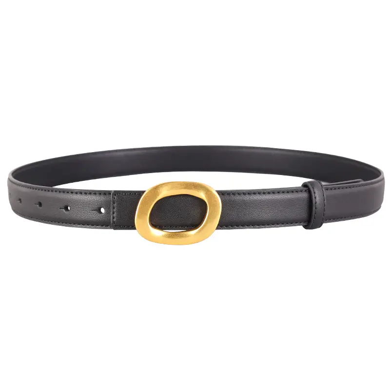 Grey Genuine Leather Women's Belt with Gold Buckle - Image 14