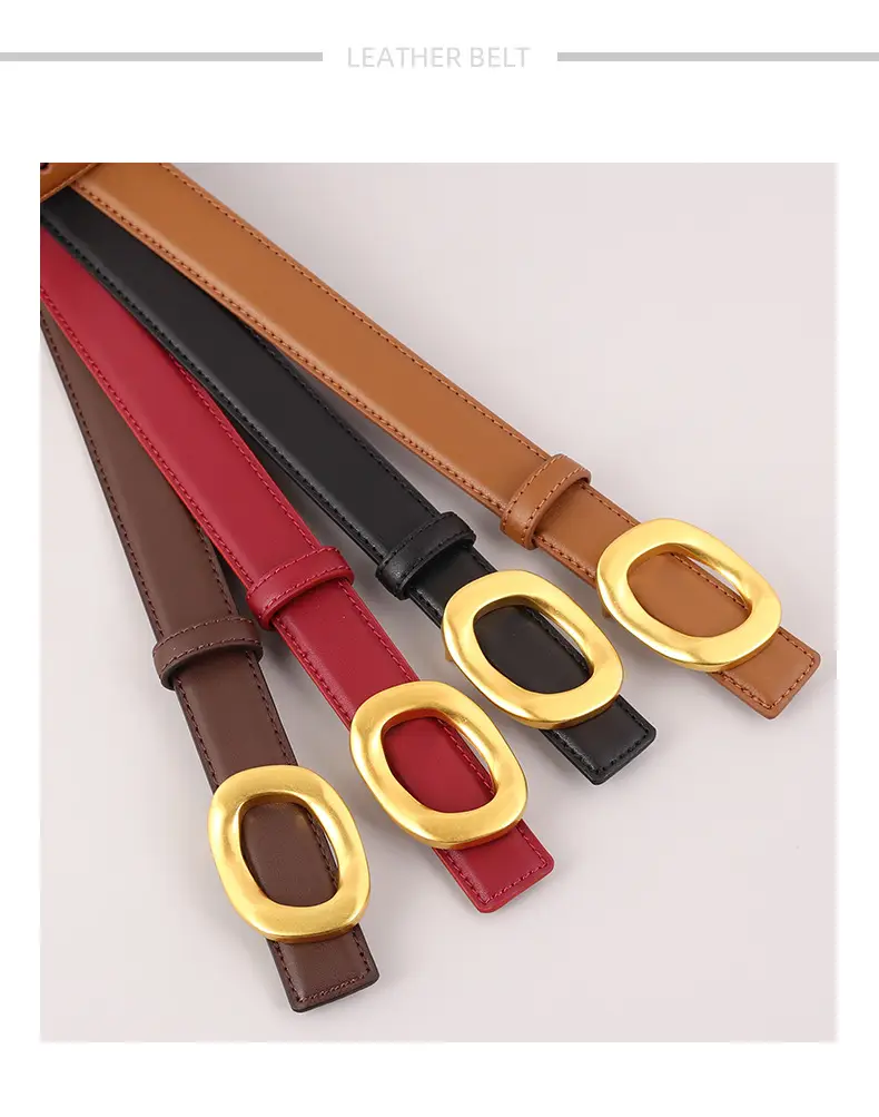 Grey Genuine Leather Women's Belt with Gold Buckle — feature 24