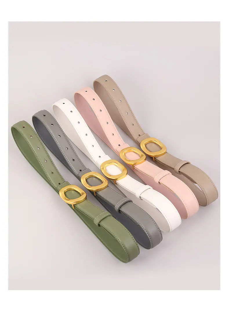Grey Genuine Leather Women's Belt with Gold Buckle — feature 27