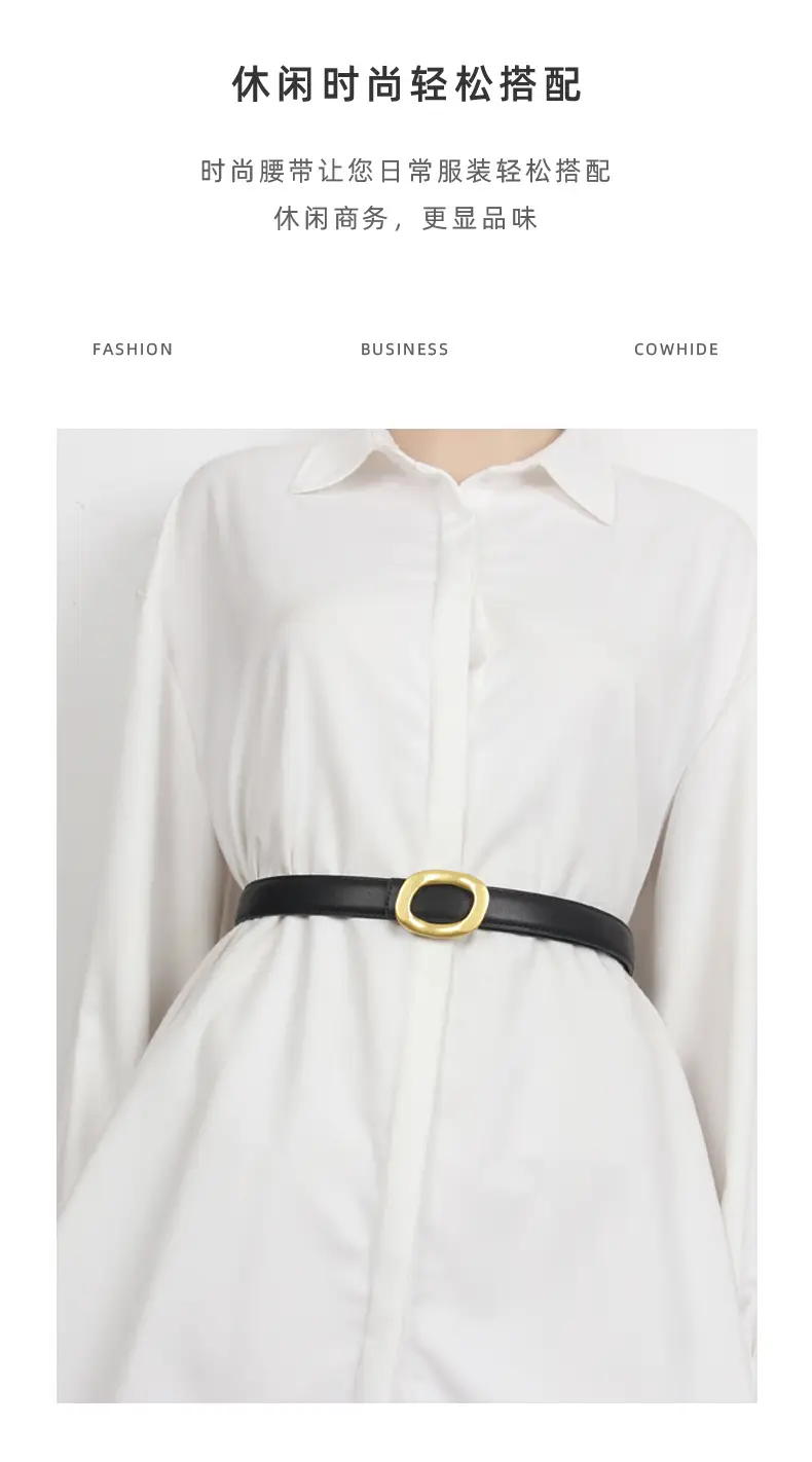Grey Genuine Leather Women's Belt with Gold Buckle — feature 28