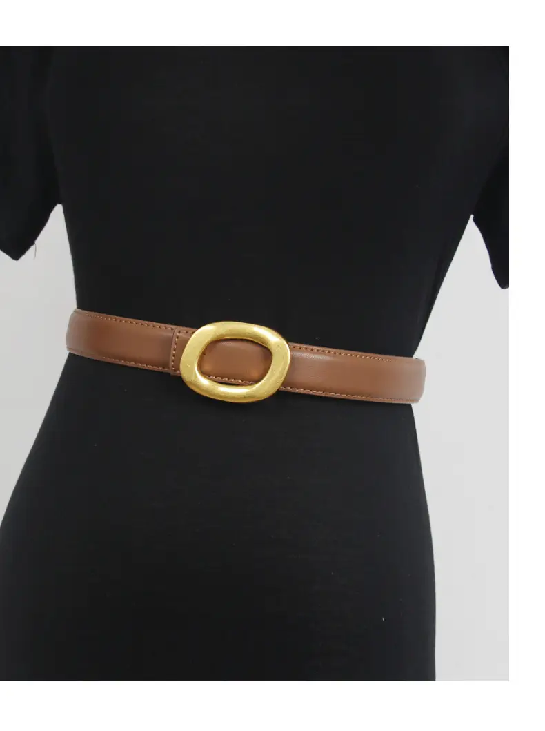 Grey Genuine Leather Women's Belt with Gold Buckle — feature 29