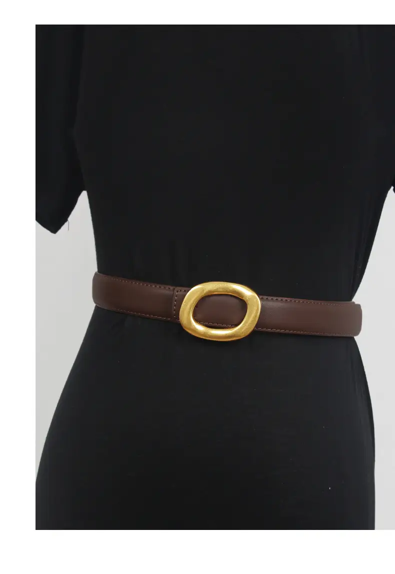 Grey Genuine Leather Women's Belt with Gold Buckle — feature 30
