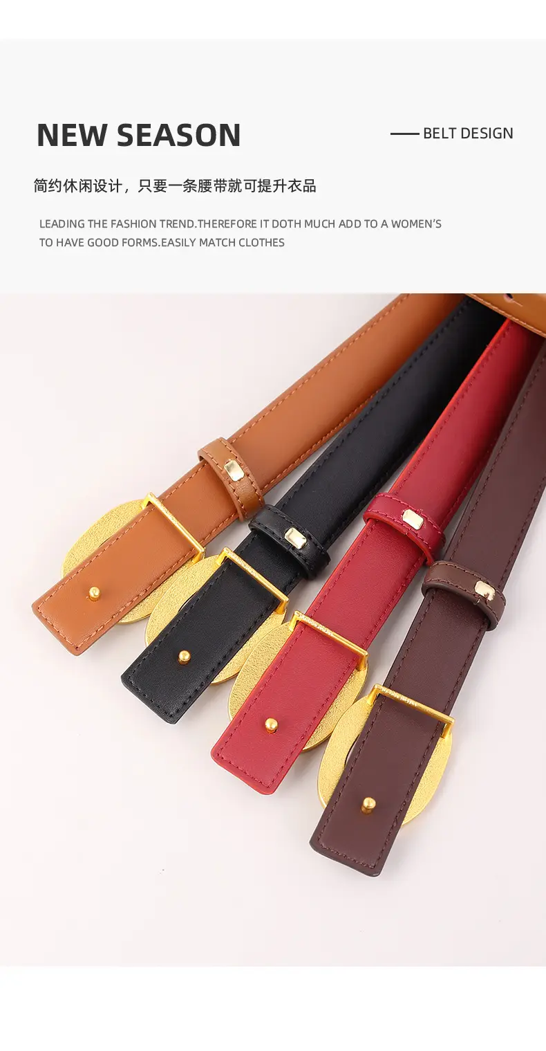 Grey Genuine Leather Women's Belt with Gold Buckle — feature 31