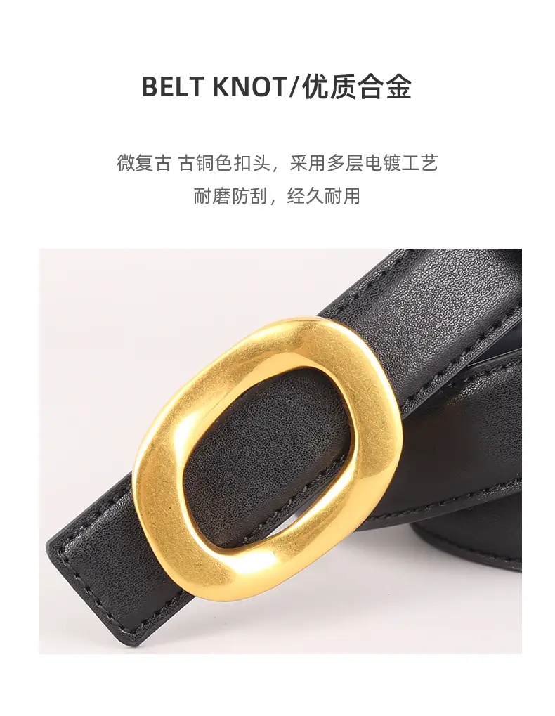 Grey Genuine Leather Women's Belt with Gold Buckle — feature 33