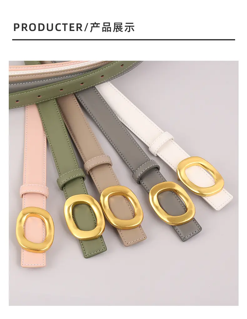 Grey Genuine Leather Women's Belt with Gold Buckle — feature 36