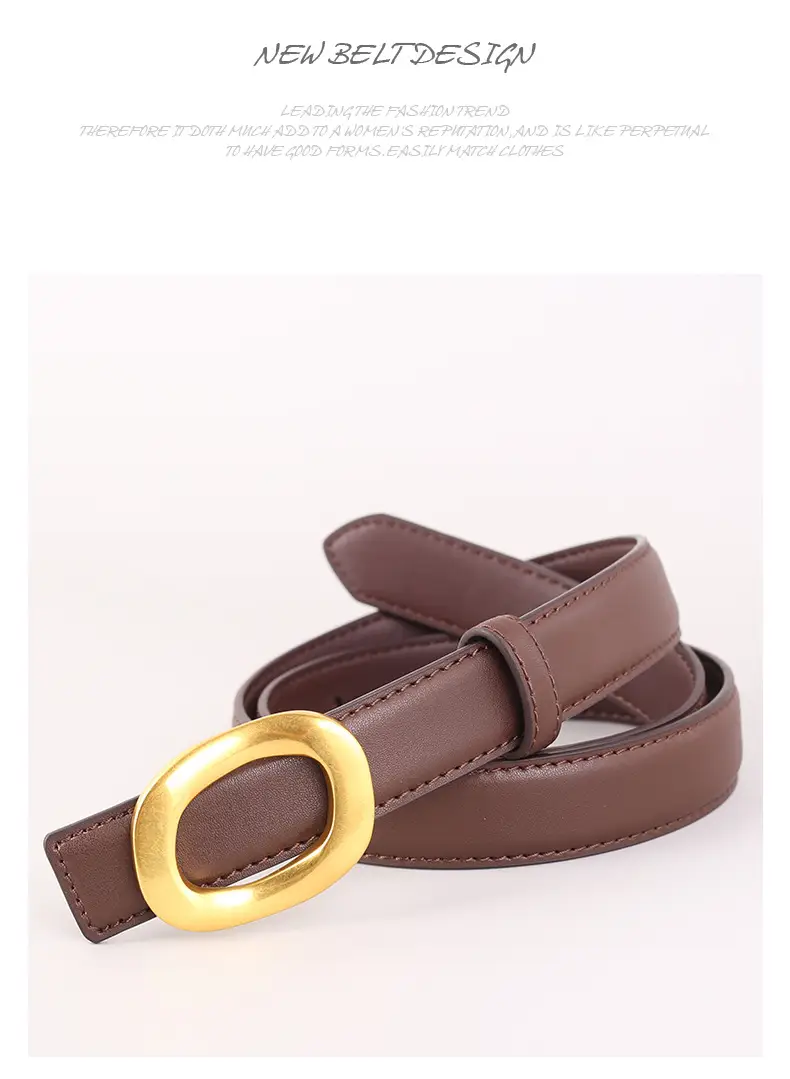 Grey Genuine Leather Women's Belt with Gold Buckle — feature 37
