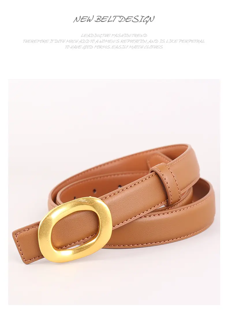 Grey Genuine Leather Women's Belt with Gold Buckle — feature 38