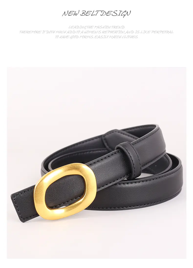 Grey Genuine Leather Women's Belt with Gold Buckle — feature 39