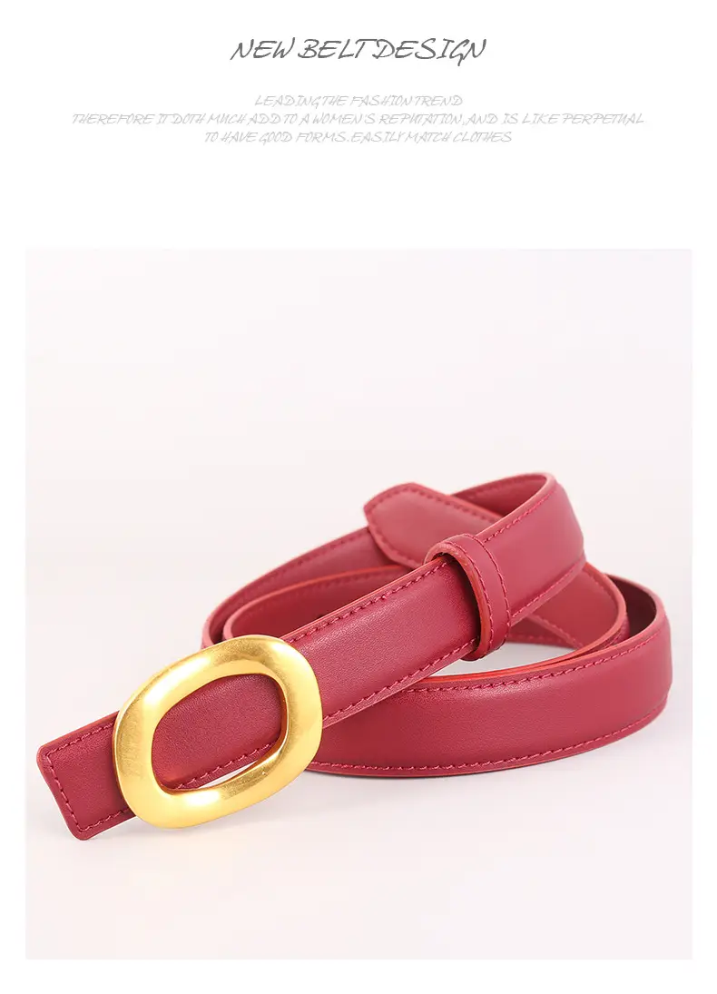 Grey Genuine Leather Women's Belt with Gold Buckle — feature 40
