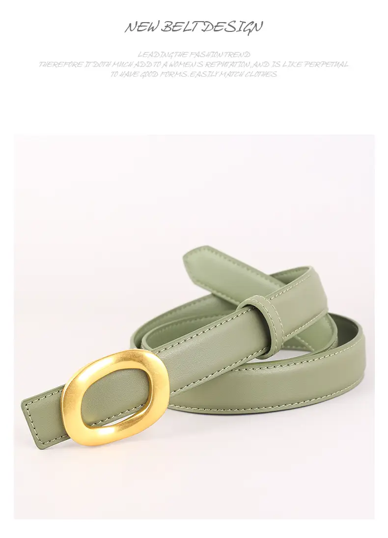 Grey Genuine Leather Women's Belt with Gold Buckle — feature 41