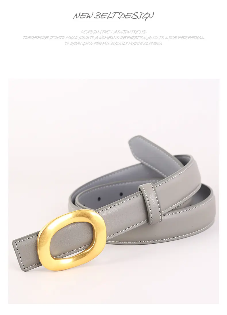 Grey Genuine Leather Women's Belt with Gold Buckle — feature 42